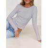 imageFalechay Long Sleeve Shirts for Women Sexy Backless Striped Tops Going Out TShirt Y2K Crop Womens Blouse Boat Neck OutfitLight Blue and Pink