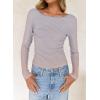 imageFalechay Long Sleeve Shirts for Women Sexy Backless Striped Tops Going Out TShirt Y2K Crop Womens Blouse Boat Neck OutfitLight Blue and Pink