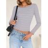 imageFalechay Long Sleeve Shirts for Women Sexy Backless Striped Tops Going Out TShirt Y2K Crop Womens Blouse Boat Neck OutfitLight Blue and Pink