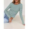 imageFalechay Long Sleeve Shirts for Women Sexy Backless Striped Tops Going Out TShirt Y2K Crop Womens Blouse Boat Neck OutfitLight Green and White