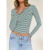 imageFalechay Long Sleeve Shirts for Women Sexy Backless Striped Tops Going Out TShirt Y2K Crop Womens Blouse Boat Neck OutfitLight Green and White