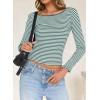 imageFalechay Long Sleeve Shirts for Women Sexy Backless Striped Tops Going Out TShirt Y2K Crop Womens Blouse Boat Neck OutfitLight Green and White