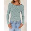 imageFalechay Long Sleeve Shirts for Women Sexy Backless Striped Tops Going Out TShirt Y2K Crop Womens Blouse Boat Neck OutfitLight Green and White