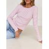 imageFalechay Long Sleeve Shirts for Women Sexy Backless Striped Tops Going Out TShirt Y2K Crop Womens Blouse Boat Neck OutfitPink