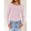 imageFalechay Long Sleeve Shirts for Women Sexy Backless Striped Tops Going Out TShirt Y2K Crop Womens Blouse Boat Neck OutfitPink