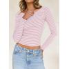 imageFalechay Long Sleeve Shirts for Women Sexy Backless Striped Tops Going Out TShirt Y2K Crop Womens Blouse Boat Neck OutfitPink