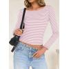 imageFalechay Long Sleeve Shirts for Women Sexy Backless Striped Tops Going Out TShirt Y2K Crop Womens Blouse Boat Neck OutfitPink