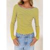 imageFalechay Long Sleeve Shirts for Women Sexy Backless Striped Tops Going Out TShirt Y2K Crop Womens Blouse Boat Neck OutfitPurple and Yellow