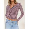 imageFalechay Long Sleeve Shirts for Women Sexy Backless Striped Tops Going Out TShirt Y2K Crop Womens Blouse Boat Neck OutfitRed