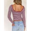 imageFalechay Long Sleeve Shirts for Women Sexy Backless Striped Tops Going Out TShirt Y2K Crop Womens Blouse Boat Neck OutfitRed