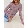 imageFalechay Long Sleeve Shirts for Women Sexy Backless Striped Tops Going Out TShirt Y2K Crop Womens Blouse Boat Neck OutfitRed