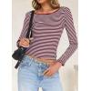 imageFalechay Long Sleeve Shirts for Women Sexy Backless Striped Tops Going Out TShirt Y2K Crop Womens Blouse Boat Neck OutfitRed
