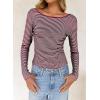 imageFalechay Long Sleeve Shirts for Women Sexy Backless Striped Tops Going Out TShirt Y2K Crop Womens Blouse Boat Neck OutfitRed