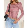 imageFalechay Long Sleeve Shirts for Women Sexy Backless Striped Tops Going Out TShirt Y2K Crop Womens Blouse Boat Neck OutfitRed and White
