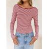 imageFalechay Long Sleeve Shirts for Women Sexy Backless Striped Tops Going Out TShirt Y2K Crop Womens Blouse Boat Neck OutfitRed and White