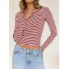 imageFalechay Long Sleeve Shirts for Women Sexy Backless Striped Tops Going Out TShirt Y2K Crop Womens Blouse Boat Neck OutfitRed and White