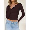 imageFalechay Long Sleeve Shirts for Women Sexy Backless Striped Tops Going Out TShirt Y2K Crop Womens Blouse Boat Neck OutfitSolid Brown