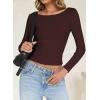 imageFalechay Long Sleeve Shirts for Women Sexy Backless Striped Tops Going Out TShirt Y2K Crop Womens Blouse Boat Neck OutfitSolid Brown