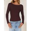imageFalechay Long Sleeve Shirts for Women Sexy Backless Striped Tops Going Out TShirt Y2K Crop Womens Blouse Boat Neck OutfitSolid Brown