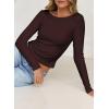 imageFalechay Long Sleeve Shirts for Women Sexy Backless Striped Tops Going Out TShirt Y2K Crop Womens Blouse Boat Neck OutfitSolid Brown