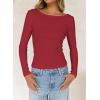 imageFalechay Long Sleeve Shirts for Women Sexy Backless Striped Tops Going Out TShirt Y2K Crop Womens Blouse Boat Neck OutfitSolid Red