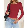 imageFalechay Long Sleeve Shirts for Women Sexy Backless Striped Tops Going Out TShirt Y2K Crop Womens Blouse Boat Neck OutfitSolid Red
