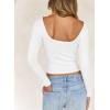 imageFalechay Long Sleeve Shirts for Women Sexy Backless Striped Tops Going Out TShirt Y2K Crop Womens Blouse Boat Neck OutfitSolid White