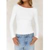 imageFalechay Long Sleeve Shirts for Women Sexy Backless Striped Tops Going Out TShirt Y2K Crop Womens Blouse Boat Neck OutfitSolid White