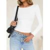 imageFalechay Long Sleeve Shirts for Women Sexy Backless Striped Tops Going Out TShirt Y2K Crop Womens Blouse Boat Neck OutfitSolid White