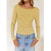 imageFalechay Long Sleeve Shirts for Women Sexy Backless Striped Tops Going Out TShirt Y2K Crop Womens Blouse Boat Neck OutfitYellow and White