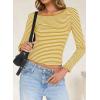 imageFalechay Long Sleeve Shirts for Women Sexy Backless Striped Tops Going Out TShirt Y2K Crop Womens Blouse Boat Neck OutfitYellow and White