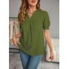 imageFalechay Tops For Women 2025 Boho Floral Short Puff Sleeve Shirts Summer Flowy V Neck Casual Lace BlousesGreen