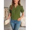 imageFalechay Tops For Women 2025 Boho Floral Short Puff Sleeve Shirts Summer Flowy V Neck Casual Lace BlousesGreen