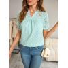 imageFalechay Tops For Women 2025 Boho Floral Short Puff Sleeve Shirts Summer Flowy V Neck Casual Lace BlousesLight Blue