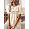 imageFalechay Womens Summer Tops Boho Crewneck Short Sleeve Shirts Floral Crochet Chiffon Blouses Flowy Casual Swiss Dot ClothingApricot