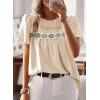 imageFalechay Womens Summer Tops Boho Crewneck Short Sleeve Shirts Floral Crochet Chiffon Blouses Flowy Casual Swiss Dot ClothingApricot