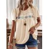 imageFalechay Womens Summer Tops Boho Crewneck Short Sleeve Shirts Floral Crochet Chiffon Blouses Flowy Casual Swiss Dot ClothingApricot