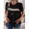 imageFalechay Womens Summer Tops Boho Crewneck Short Sleeve Shirts Floral Crochet Chiffon Blouses Flowy Casual Swiss Dot ClothingBlack