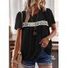 imageFalechay Womens Summer Tops Boho Crewneck Short Sleeve Shirts Floral Crochet Chiffon Blouses Flowy Casual Swiss Dot ClothingBlack