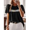 imageFalechay Womens Summer Tops Boho Crewneck Short Sleeve Shirts Floral Crochet Chiffon Blouses Flowy Casual Swiss Dot ClothingBlack