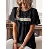imageFalechay Womens Summer Tops Boho Crewneck Short Sleeve Shirts Floral Crochet Chiffon Blouses Flowy Casual Swiss Dot ClothingBlack