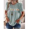 imageFalechay Womens Summer Tops Boho Crewneck Short Sleeve Shirts Floral Crochet Chiffon Blouses Flowy Casual Swiss Dot ClothingGraygreen