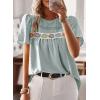 imageFalechay Womens Summer Tops Boho Crewneck Short Sleeve Shirts Floral Crochet Chiffon Blouses Flowy Casual Swiss Dot ClothingGraygreen