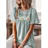 imageFalechay Womens Summer Tops Boho Crewneck Short Sleeve Shirts Floral Crochet Chiffon Blouses Flowy Casual Swiss Dot ClothingGraygreen