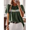 imageFalechay Womens Summer Tops Boho Crewneck Short Sleeve Shirts Floral Crochet Chiffon Blouses Flowy Casual Swiss Dot ClothingGreen