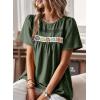 imageFalechay Womens Summer Tops Boho Crewneck Short Sleeve Shirts Floral Crochet Chiffon Blouses Flowy Casual Swiss Dot ClothingGreen