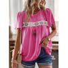 imageFalechay Womens Summer Tops Boho Crewneck Short Sleeve Shirts Floral Crochet Chiffon Blouses Flowy Casual Swiss Dot ClothingHot Pink