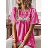 imageFalechay Womens Summer Tops Boho Crewneck Short Sleeve Shirts Floral Crochet Chiffon Blouses Flowy Casual Swiss Dot ClothingHot Pink
