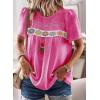 imageFalechay Womens Summer Tops Boho Crewneck Short Sleeve Shirts Floral Crochet Chiffon Blouses Flowy Casual Swiss Dot ClothingHot Pink