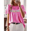 imageFalechay Womens Summer Tops Boho Crewneck Short Sleeve Shirts Floral Crochet Chiffon Blouses Flowy Casual Swiss Dot ClothingHot Pink